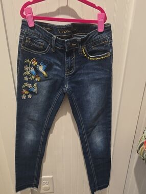 Vigoss Dark Blue Skinny Jeans with Floral & Bird Embroidery